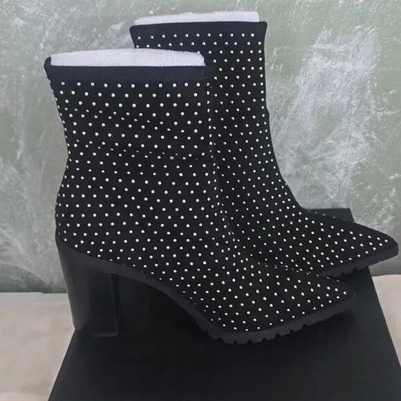 Charles David Womens Studded Stretch Microsuede Black Pull-on Bootie Danielle 9 - Picture 4 of 9